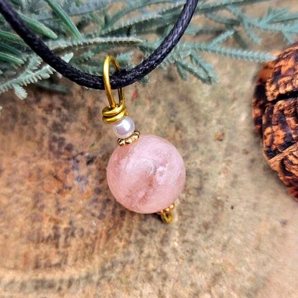 Nature Pink Morganite Big Round Bead Pendant Necklace - Picture 9 of 10